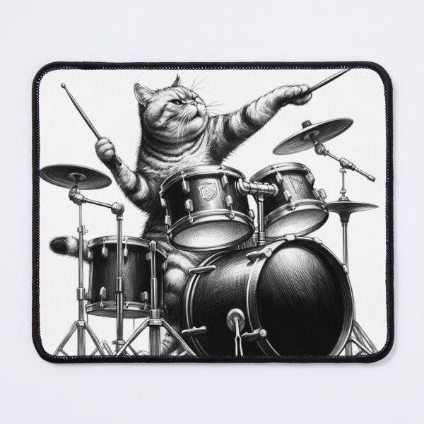 Item preview, Cat Playing drums designed and sold by ArtFeverShop.