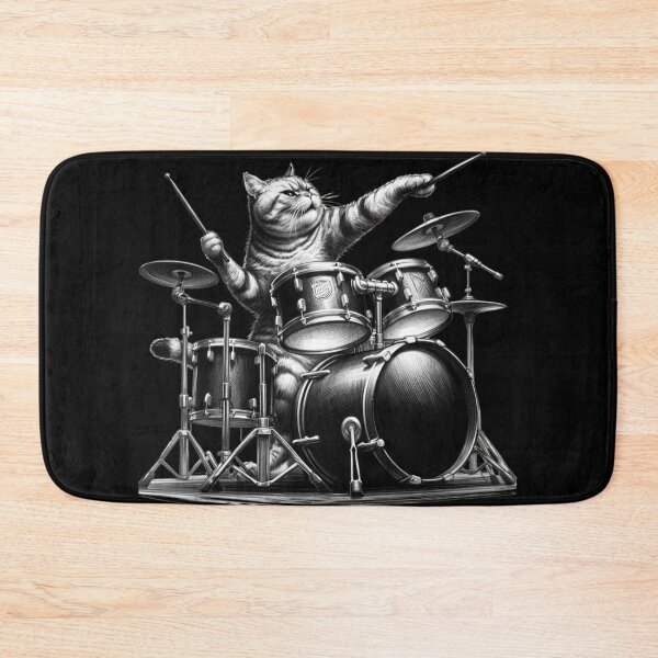 Item preview, Cat Playing drums designed and sold by ArtFeverShop.