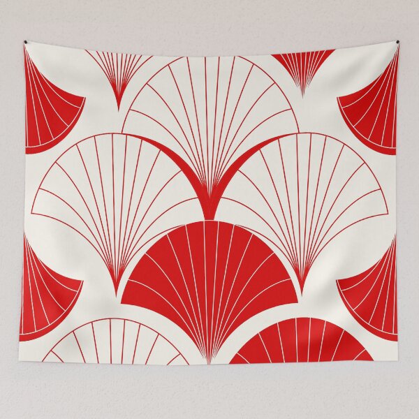 Item preview, Asian Art Deco Red And White Fan Pattern designed and sold by DEC02.