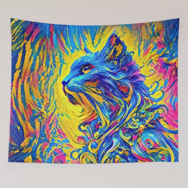 Item preview, Celestial Cat in Neon Brushstroke Glory designed and sold by blackhalt.