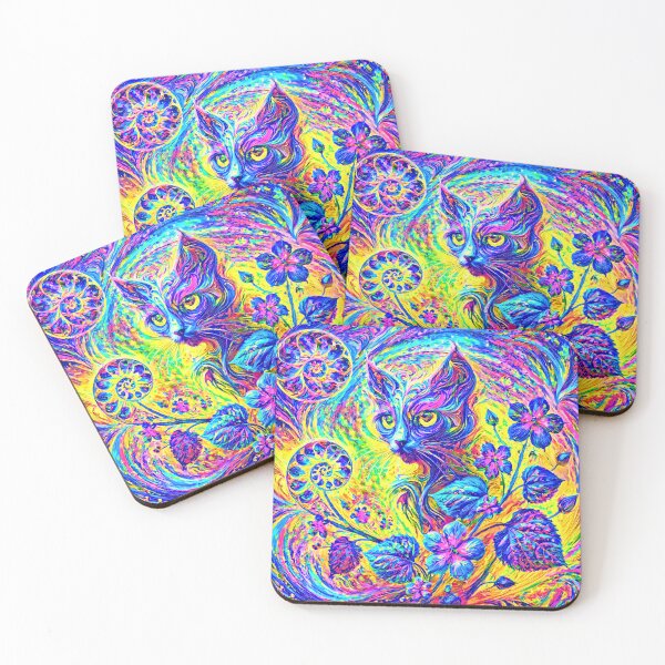 Item preview, Vivid Feline with Swirling Botanical Whimsy designed and sold by blackhalt.