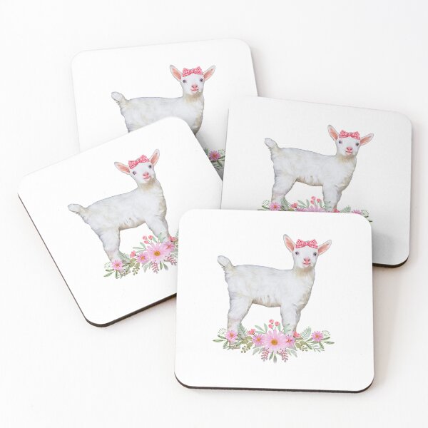 Item preview, Cute baby goat with pink accents. Baby Saanen goat and gingham designed and sold by CritterCapers.