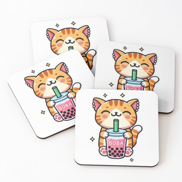 Item preview, kawaii cat drinking boba  designed and sold by Shubatdesigns.