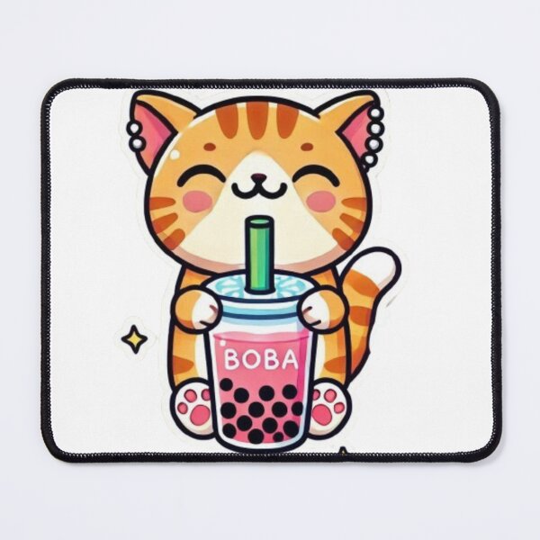 Item preview, kawaii cat drinking boba designed and sold by Shubatdesigns.