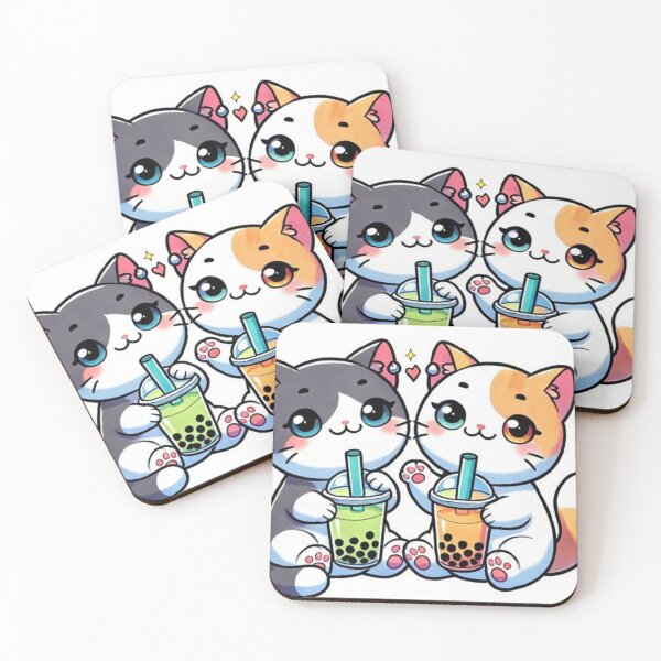 Item preview, cute cats drinking boba designed and sold by Shubatdesigns.