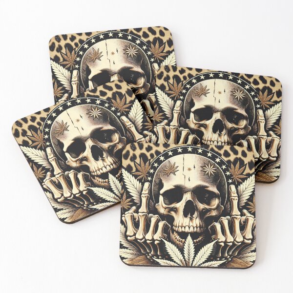 Item preview, Skull Head with Weed Leaves and Leopard Background designed and sold by GDCdesigns.