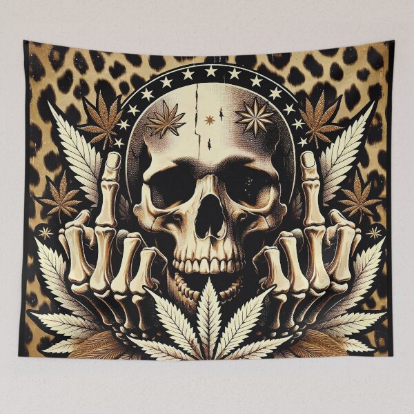 Item preview, Skull Head with Weed Leaves and Leopard Background designed and sold by GDCdesigns.