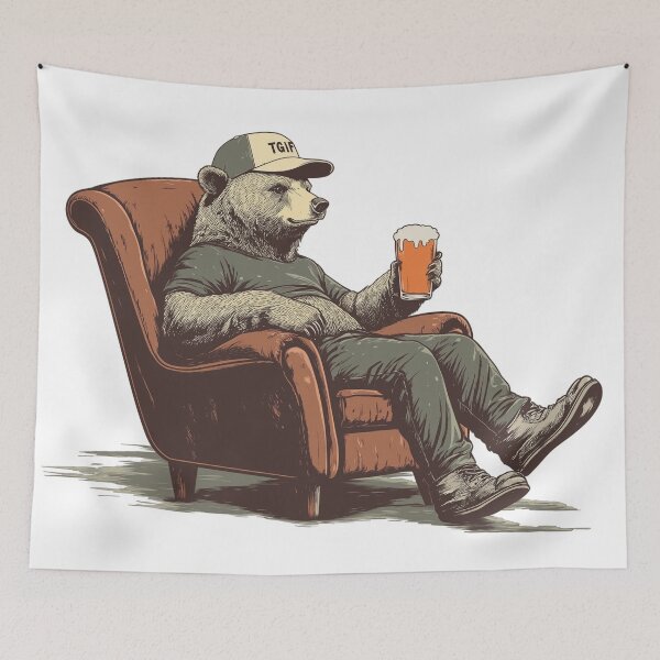 Item preview, TGIF Grizzly Bear Drinking a Beer designed and sold by SpendieSellers.