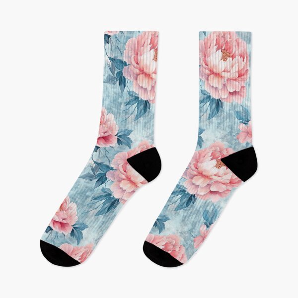 Item preview, Pink and Blue Peony Flower Pattern designed and sold by WatercolorLane.