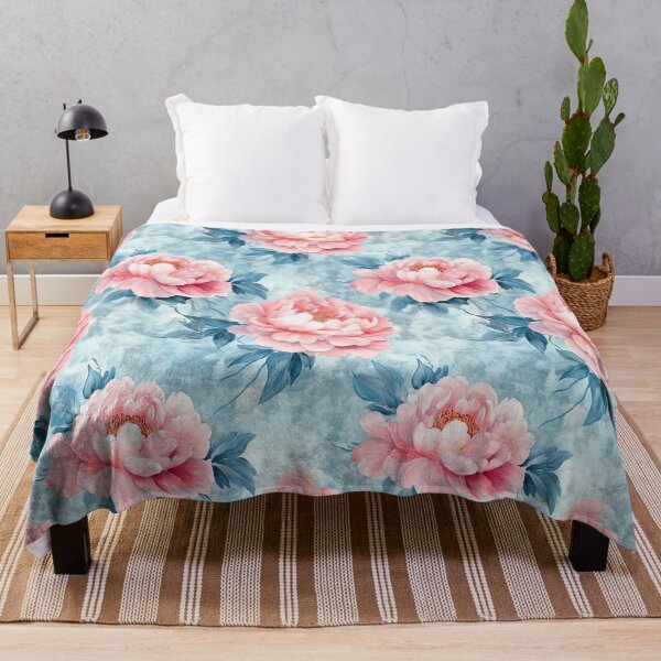 Item preview, Pink and Blue Peony Flower Pattern designed and sold by WatercolorLane.