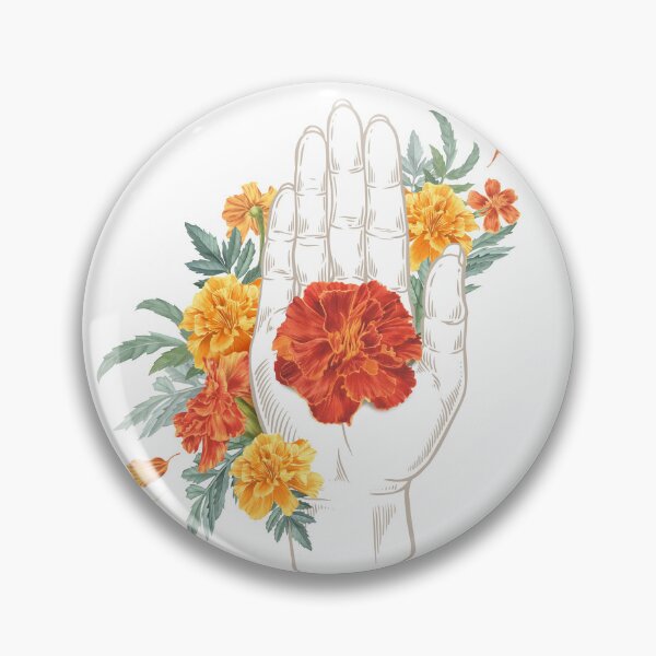 Item preview, Buddha's hand with marigolds. Open hand with red and yellow flowers. designed and sold by XDenisova.