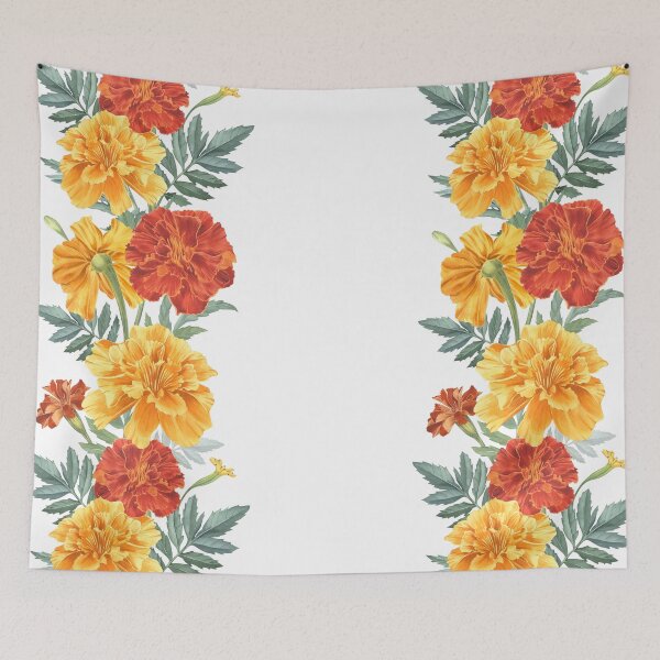 Item preview, Buddha's hand with marigolds. Open hand with red and yellow flowers. designed and sold by XDenisova.