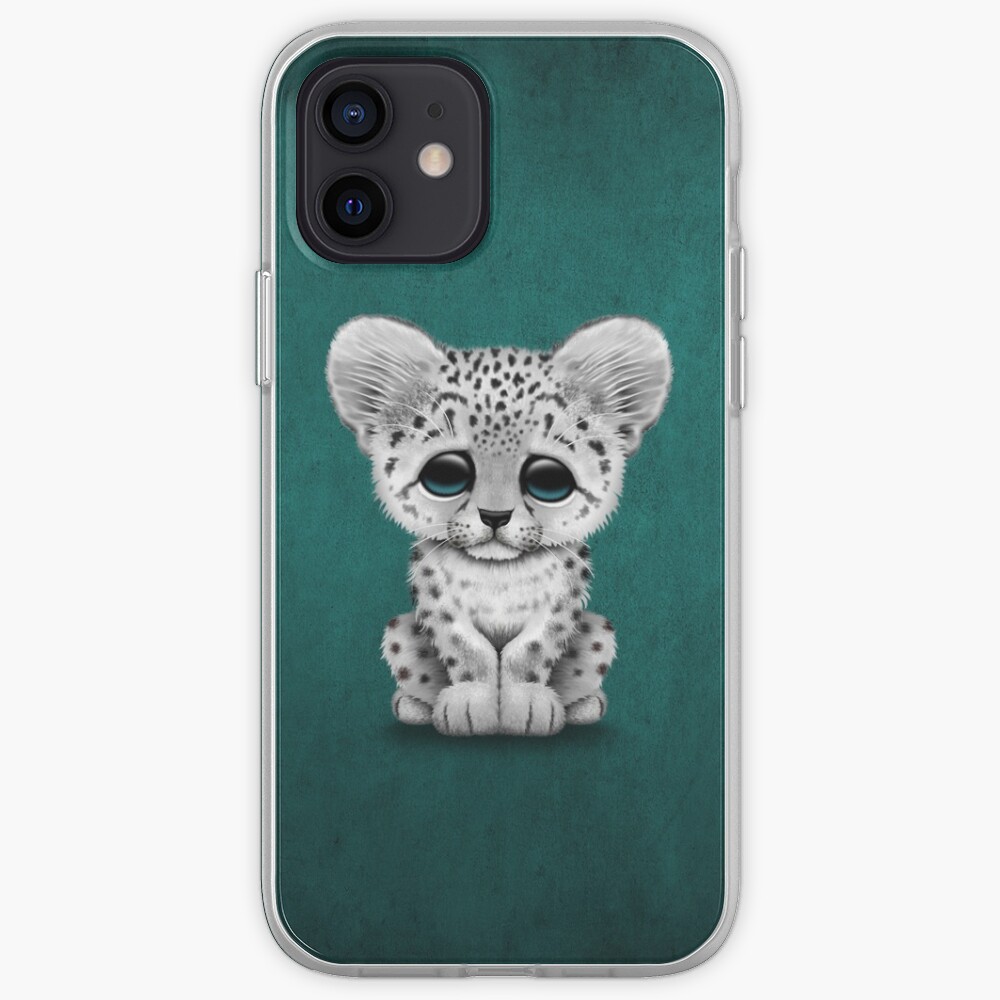 Sticker Bebe Mignon Leopard Des Neiges Sur Bleu Sarcelle Par Jeffbartels Redbubble