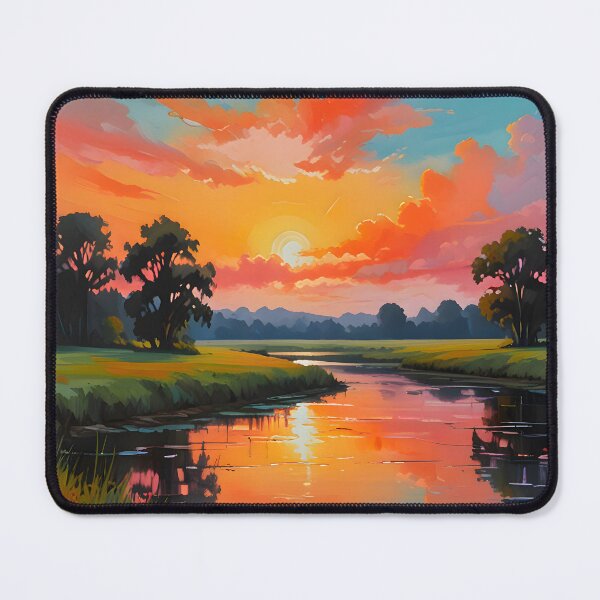 Item preview, Sunset by the River, Vivid Scene of Calmness, Oil Painting Style Vibrant Sunset, River Sunset Countryside Landscape designed and sold by Kintsugi99.