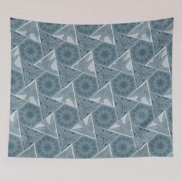 Item preview, Birds and flowers - arts and crafts style - arona blue designed and sold by colorofmagic.