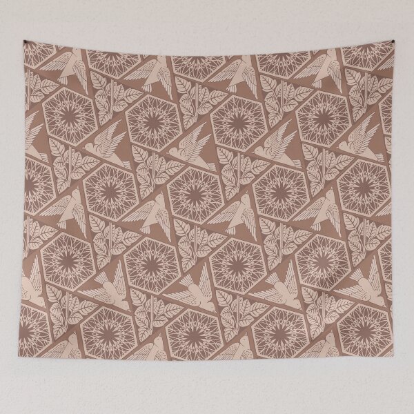 Item preview, Birds and Flowers - arts and crafts style - mocha mousse and cream tan designed and sold by colorofmagic.