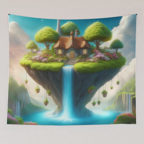 Item preview, Enchanted Floating Island Cottage – Fantasy Art designed and sold by RaiyaTees.
