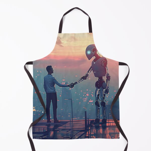 Item preview, Symbolic Handshake Businessman and Humanoid on a City Rooftop. designed and sold by CheerForGoods.
