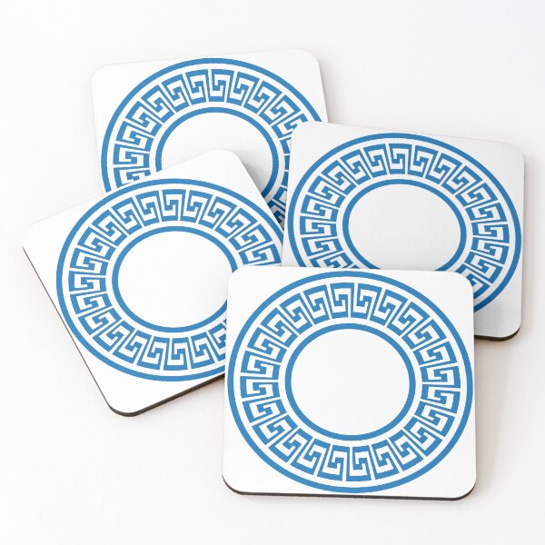 Item preview, Copy of Circular Greek key design, blue and white, coasters ,Redbubble, white and blue designed and sold by bubbley2021.