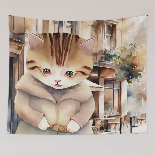 Item preview, Brown Tabby Kitten Wearing Coat Watercolor Painting | Cat Art | Watercolor Cat | Watercolor Artwork | Kitten Lover designed and sold by UnhingedBird.