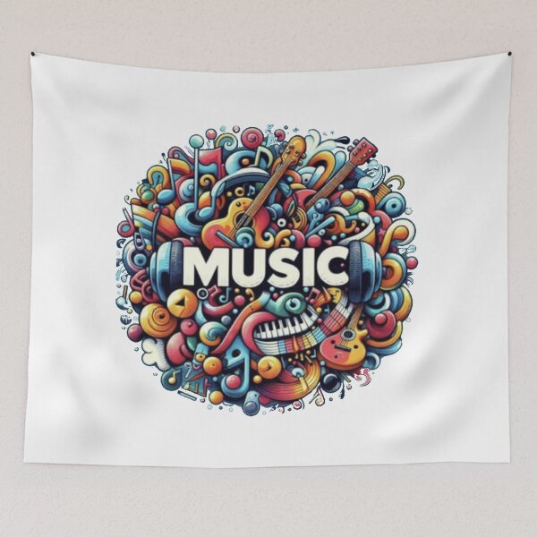 Item preview, Colorful Music Collage with Instruments and Notes designed and sold by i-Xuou.