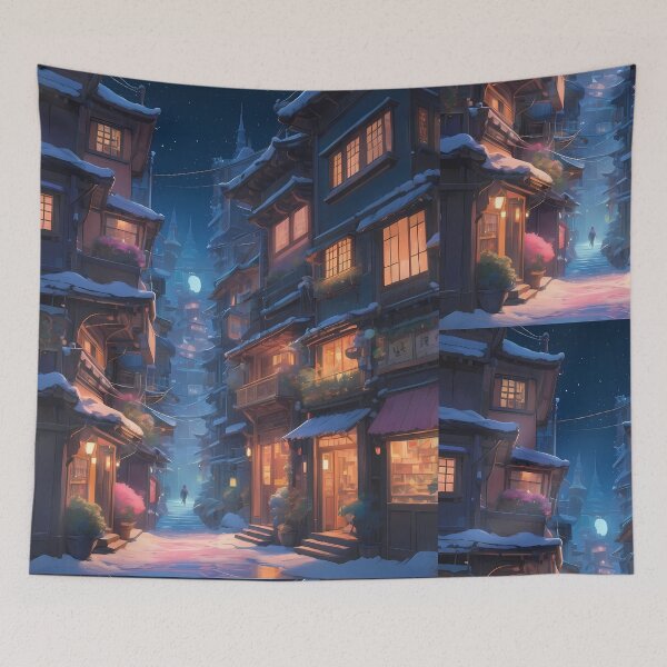 Item preview, Red Night Sky Urban Landscapes Winter Art Wonderland designed and sold by ART ATTACK ZONE.