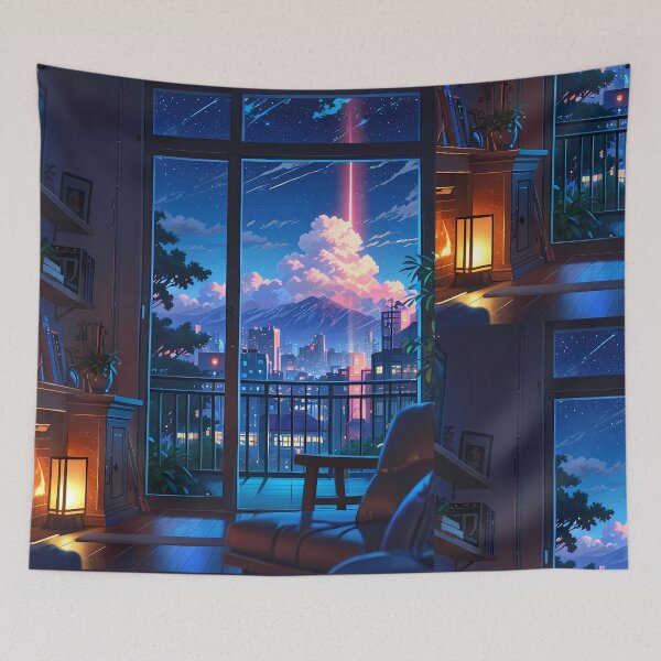 Item preview, Anime Night Sky Urban Landscapes Winter Art Wonderland designed and sold by ART ATTACK ZONE.
