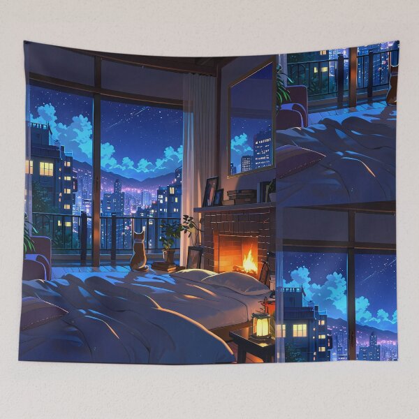 Item preview, Cat Night Sky Urban Landscapes Winter Art Wonderland designed and sold by ART ATTACK ZONE.