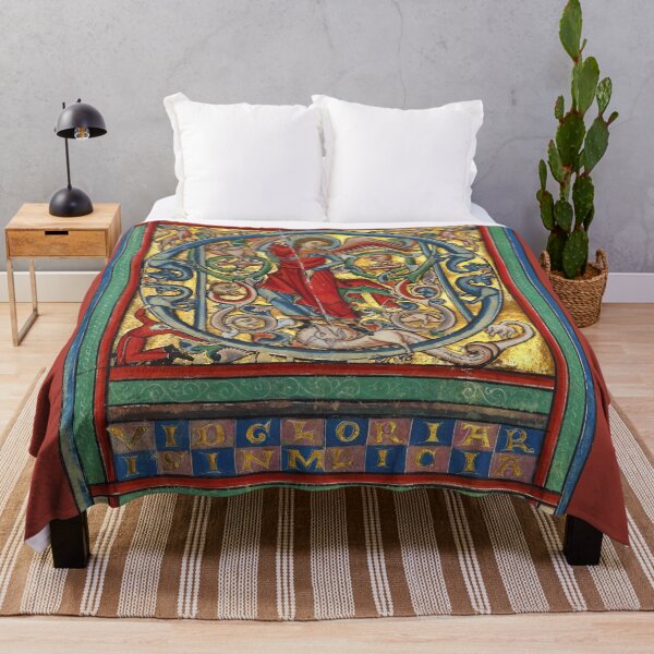 Item preview, ST. MICHAEL ARCHANGEL AND DRAGON ,Q LETTER ,FANTASTIC ANIMALS IN GOLD RED BLUE COLORS designed and sold by BulganLumini.