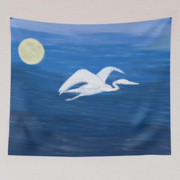 Item preview, A white bird flying at tranquil night designed and sold by greenPQBstudio.