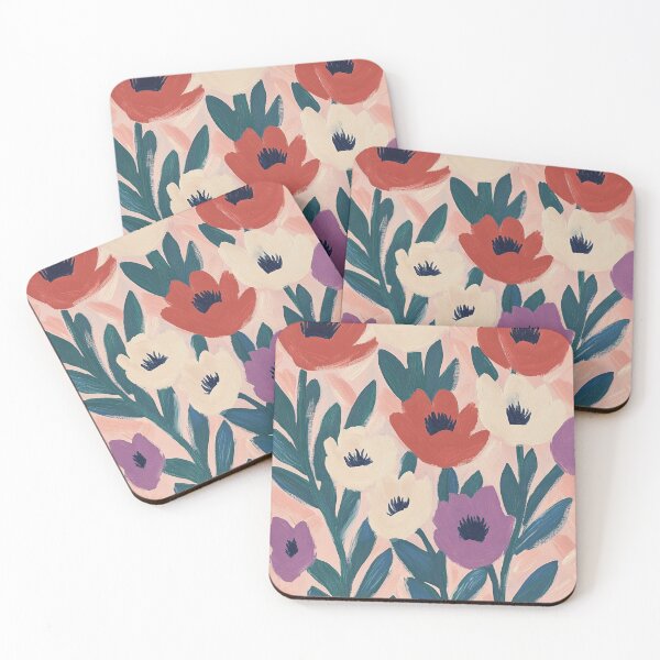 Item preview, Anemones and herringbone cottagecore pattern painting designed and sold by SUNED.