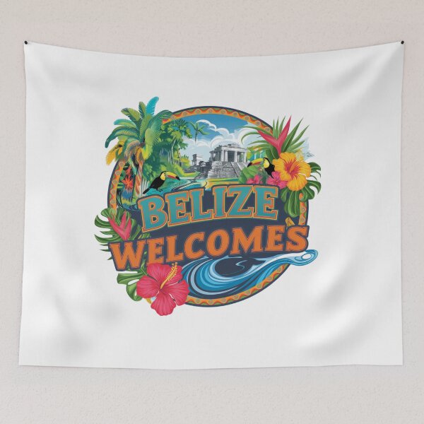 Item preview, Belize Welcomes Flag Map Belmopan, Great Blue Hole designed and sold by AnimalsDH305.