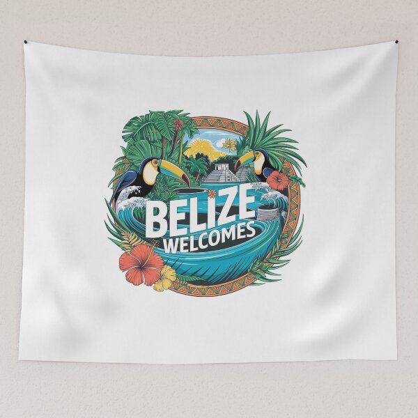 Item preview, Belize Welcomes Flag Map Belmopan, Great Blue Hole designed and sold by AnimalsDH305.