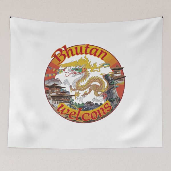 Item preview, Bhutan Welcomes Flag Map Thimphu, Paro, Tiger's Nest, designed and sold by AnimalsDH305.