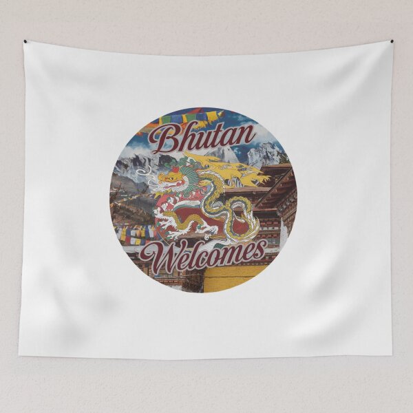 Item preview, Bhutan Welcomes Flag Map Thimphu, Paro, Tiger's Nest, designed and sold by AnimalsDH305.