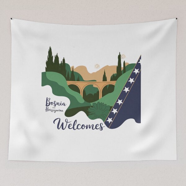 Item preview, Bosnia and Herzegovina Welcomes Flag Map Sarajevo, Mostar,  designed and sold by AnimalsDH305.