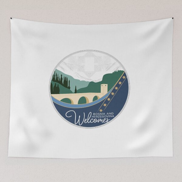 Item preview, Bosnia and Herzegovina Welcomes Flag Map Sarajevo, Mostar,  designed and sold by AnimalsDH305.