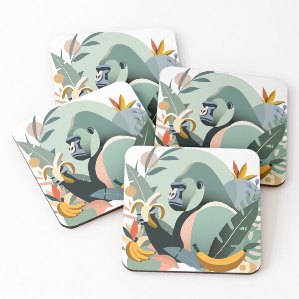Item preview, Proud gorilla with banana in tropical environment designed and sold by Kisho.