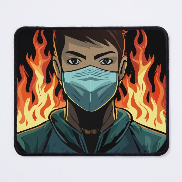Item preview, man with masks and flames in the background designed and sold by ericrautenbach.