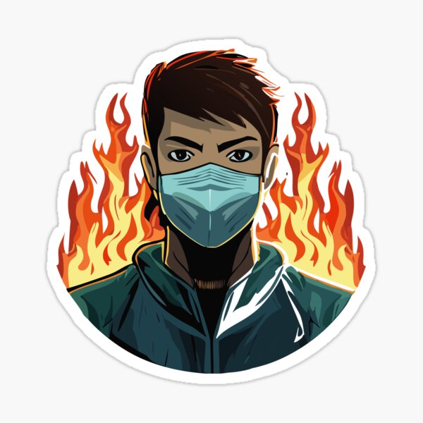 Item preview, man with masks and flames in the background designed and sold by ericrautenbach.