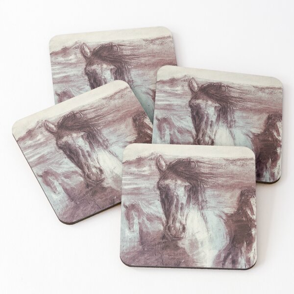 Item preview, Ponies roaming freely landscape charcoal drawing print designed and sold by ericavisserart.