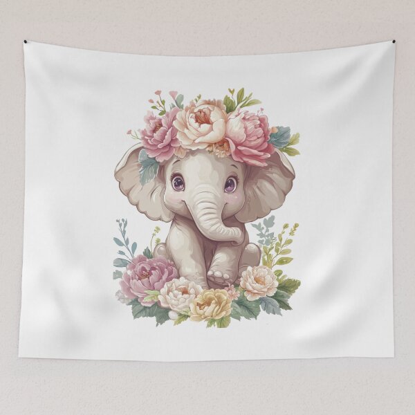 Item preview, cute a small elephant with flowers designed and sold by MariaTsy.