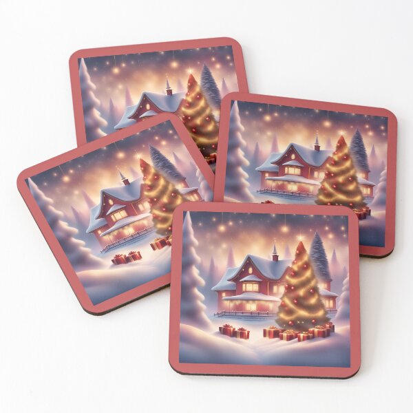 Artikelvorschau, red gold christmas house snow landscape christmastree entworfen und verkauft von Rainbow Paws Garden.