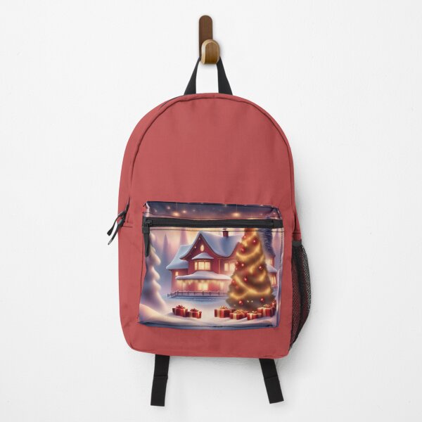 Item preview, red gold christmas house snow landscape christmas tree designed and sold by Rainbow Paws Garden.