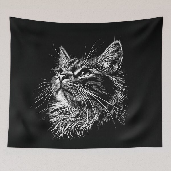 Item preview, A cat in a striking monochromatic style. designed and sold by HEMRO.