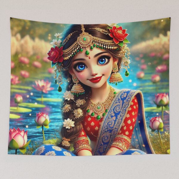 Item preview, Shrimati Radha Rani sitting on the banks of river Yamuna in Vrindavan designed and sold by VrindaArts.