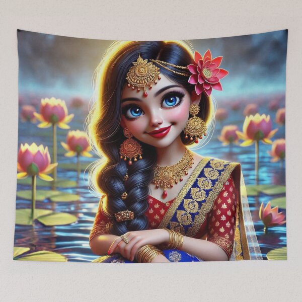 Item preview, Shrimati Radha Rani sitting on the banks of river Yamuna in Vrindavan designed and sold by VrindaArts.