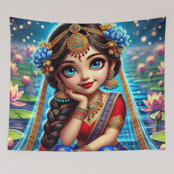 Item preview, Shrimati Radha Rani sitting on the banks of river Yamuna in Vrindavan designed and sold by VrindaArts.