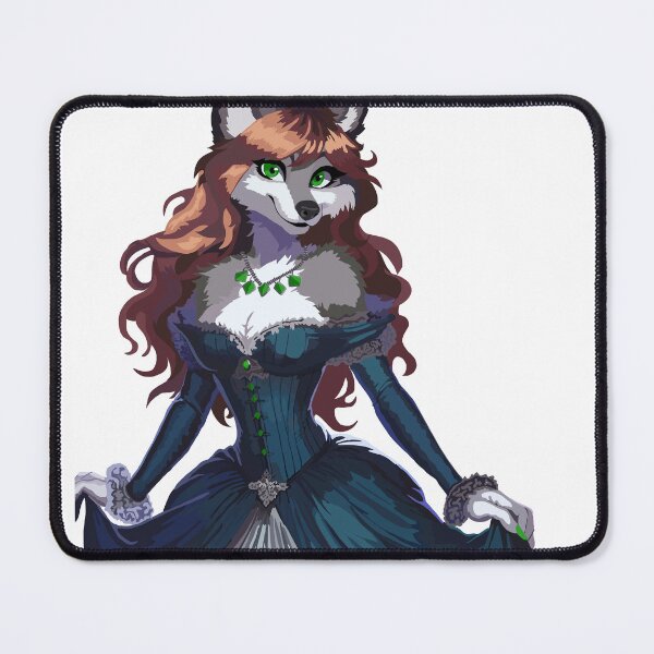 Item preview, Wolf Woman in Elegant Blue Dress with Green Jewls designed and sold by KlakkDrawsStuff.