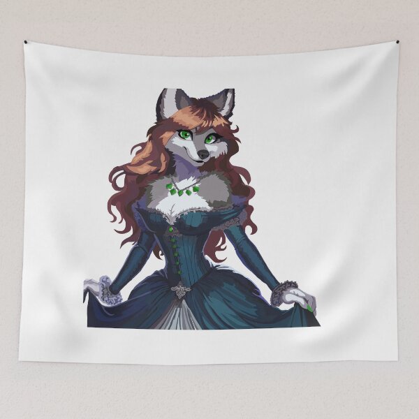 Item preview, Wolf Woman in Elegant Blue Dress with Green Jewls designed and sold by KlakkDrawsStuff.